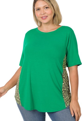 Green Leopard Contrast Top